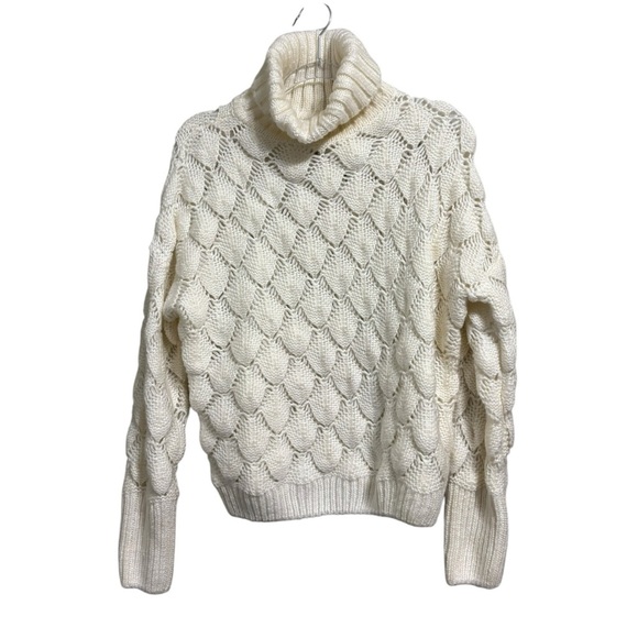 Frnch Paris Sweaters - FRNCH Paris Sz SM  Cream Bubble Stitch Open Knit Turtleneck Sweater Small
